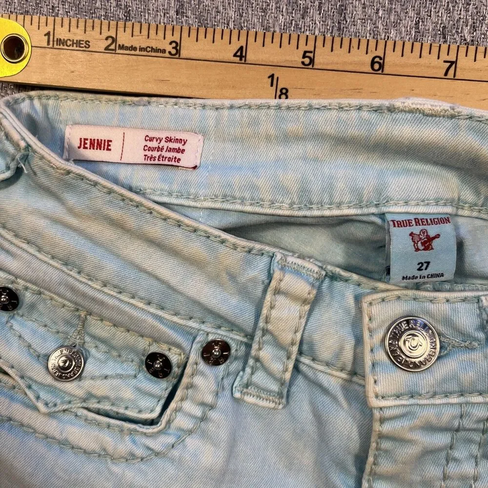 True Religion Jennie Curvy Skinny Short SE Ricky Jeans Size 27 Aqua/Turquoise